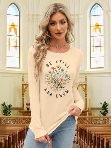 Christian Shirts for Women: Faith Over Fear T Shirt Religious Graphic Tee Bibel Verse Long Sleeve Tops in Saudi Arabia