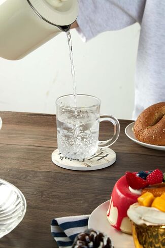 مجموعة قواعد أكواب رخامية مستديرة ماصة مكونة من 6 قطع مع حامل وظهر من الفلين، أقوال مضحكة لديكور المنزل من السيراميك لهدايا الانتقال إلى المنزل الجديد، إكسسوار جمالي حديث لطاولة مشروبات القهوة والمكتب المنزلي الخارجي in Saudi Arabia