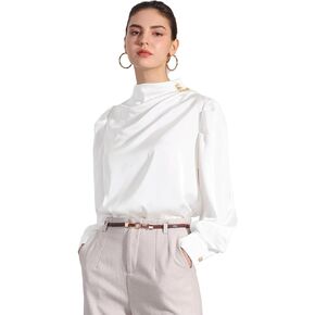 Allegra K Women's Satin Blouse Pleated Mock Neck Puff Sleeve Dressy Casual Top in Saudi Arabia