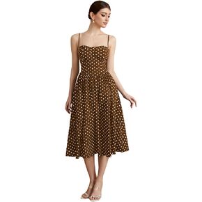 Women's Polka Dots Flared A Line Dress Spaghetti Strap Flowy Midi Vintage Party Dresses in Saudi Arabia