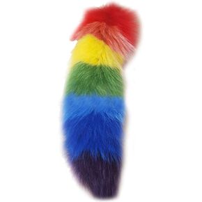 LvBo Huge Fox Tail Fur Keychain Cosplay Toy Bag Pendant Gold Key Chain Hook rainbow in Saudi Arabia