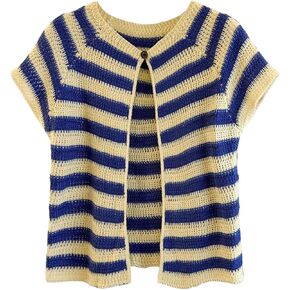 WDIRARA Women's Striped Short Sleeve Open Front Cardigan Sweater Crew Neck Lightweight Y2k Knit Top in Saudi Arabia