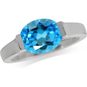 Silvershake 10X8mm Oval Shape Gemstone White Gold Plated or Yellow Gold Plated 925 Sterling Silver Right Hand Anniversary East-West Solitaire Ring Jewelry for Women in Kuwait