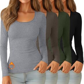 4 Pack Women's Thermal Shirt Fleece Lined Long Sleeve Scoop Neck Top Undershirt Fitted Winter Base Layer Underwear in Kuwait