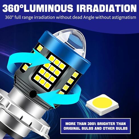 ijuicy H4 Led Bulb, 1200LM 6000K 3030 Chips Hi/Low Beam H4 Bulb with Lens, IP68 Waterproof Super Bright Front Lighting Bulb, Universal for Most Cars Motorcycles (White) in Saudi Arabia