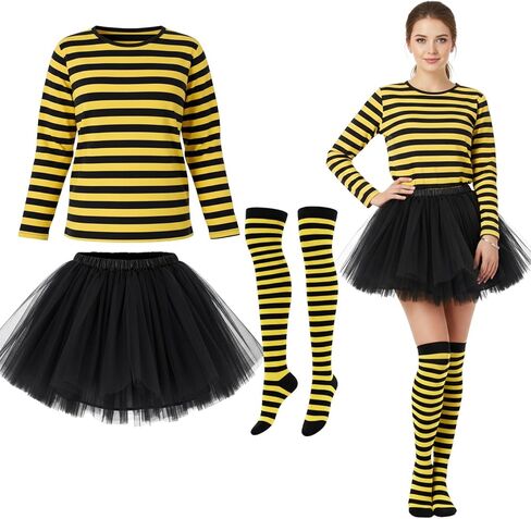 Jadive Women Christmas Costume Set Red Striped T Shirt Tutu Skirt Striped Socks for Christmas Holiday Dress Party in Kuwait