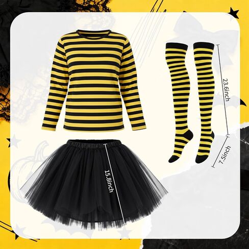 Jadive Women Christmas Costume Set Red Striped T Shirt Tutu Skirt Striped Socks for Christmas Holiday Dress Party in Kuwait