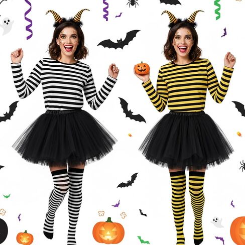 Jadive Women Christmas Costume Set Red Striped T Shirt Tutu Skirt Striped Socks for Christmas Holiday Dress Party in Kuwait