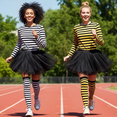 Jadive Women Christmas Costume Set Red Striped T Shirt Tutu Skirt Striped Socks for Christmas Holiday Dress Party in Kuwait