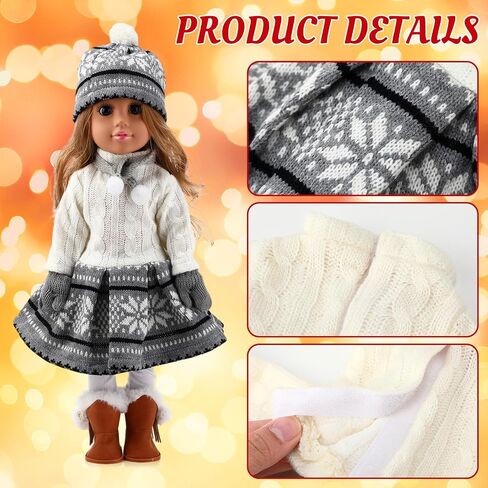 6 Pcs Winter Doll Clothes and Accessories Set 18 Inches Christmas Doll Outfits Xmas Costumes Included Sweats Dress Trousers Hat Shoes Scarf Gloves for Party Favors Girl Gift (Deer,Red) in Saudi Arabia