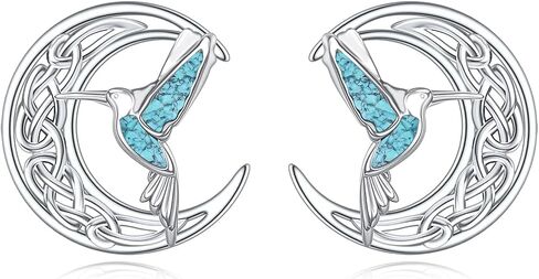URONE Butterfly/Hummingbird/Dragonfly Earrings 925 Sterling Silver Celtic Moon Stud Earrings Turquoise Butterfly/Hummingbird/Dragonfly Jewelry Gifts For Women in Saudi Arabia