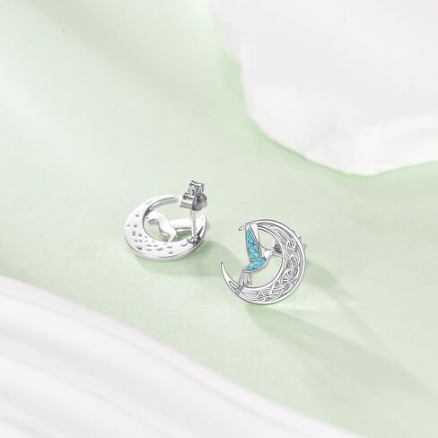 URONE Butterfly/Hummingbird/Dragonfly Earrings 925 Sterling Silver Celtic Moon Stud Earrings Turquoise Butterfly/Hummingbird/Dragonfly Jewelry Gifts For Women in Saudi Arabia