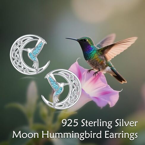 URONE Butterfly/Hummingbird/Dragonfly Earrings 925 Sterling Silver Celtic Moon Stud Earrings Turquoise Butterfly/Hummingbird/Dragonfly Jewelry Gifts For Women in Saudi Arabia