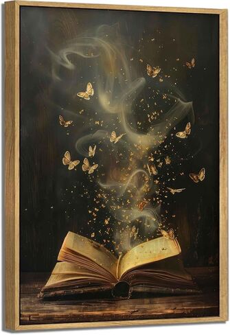 Framed Moody Victorian Bookish Wall Art Dark Academia Library Canvas Wall Decor Picture Vintage Reading Nook Butterfly Aesthetic Painting Poster Print for Gallery Library Bookstore Decoration 8x10in in Saudi Arabia