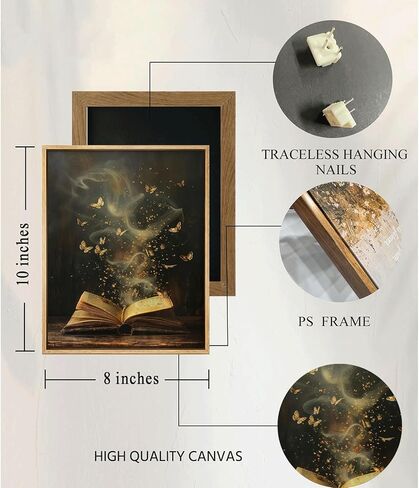 Framed Moody Victorian Bookish Wall Art Dark Academia Library Canvas Wall Decor Picture Vintage Reading Nook Butterfly Aesthetic Painting Poster Print for Gallery Library Bookstore Decoration 8x10in in Saudi Arabia