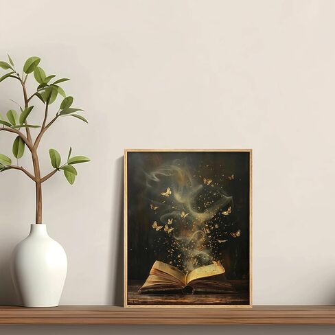 Framed Moody Victorian Bookish Wall Art Dark Academia Library Canvas Wall Decor Picture Vintage Reading Nook Butterfly Aesthetic Painting Poster Print for Gallery Library Bookstore Decoration 8x10in in Saudi Arabia