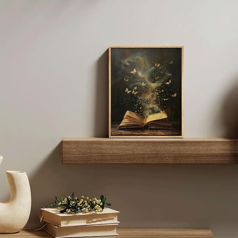 Framed Moody Victorian Bookish Wall Art Dark Academia Library Canvas Wall Decor Picture Vintage Reading Nook Butterfly Aesthetic Painting Poster Print for Gallery Library Bookstore Decoration 8x10in in Saudi Arabia