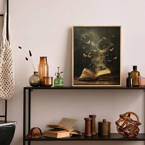 Framed Moody Victorian Bookish Wall Art Dark Academia Library Canvas Wall Decor Picture Vintage Reading Nook Butterfly Aesthetic Painting Poster Print for Gallery Library Bookstore Decoration 8x10in in Saudi Arabia