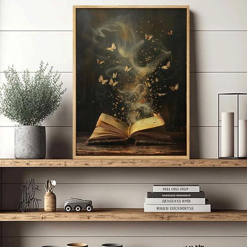 Framed Moody Victorian Bookish Wall Art Dark Academia Library Canvas Wall Decor Picture Vintage Reading Nook Butterfly Aesthetic Painting Poster Print for Gallery Library Bookstore Decoration 8x10in in Saudi Arabia