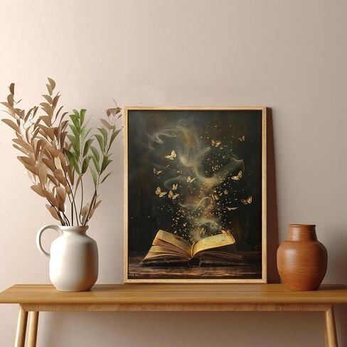 Framed Moody Victorian Bookish Wall Art Dark Academia Library Canvas Wall Decor Picture Vintage Reading Nook Butterfly Aesthetic Painting Poster Print for Gallery Library Bookstore Decoration 8x10in in Saudi Arabia