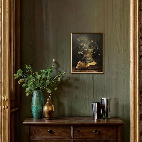 Framed Moody Victorian Bookish Wall Art Dark Academia Library Canvas Wall Decor Picture Vintage Reading Nook Butterfly Aesthetic Painting Poster Print for Gallery Library Bookstore Decoration 8x10in in Saudi Arabia