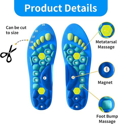 Magnetic Insoles, 1 Pair Acupressure Insoles for Arch Support, Shoe Insoles for Women Men, Gel Insoles Reflexology Relieve Fatigue Orthopedic Acupoint (Blue, 40-43) in Saudi Arabia