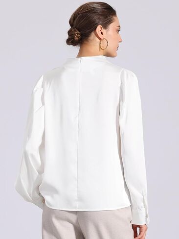 Allegra K Women's Satin Blouse Pleated Mock Neck Puff Sleeve Dressy Casual Top in Saudi Arabia