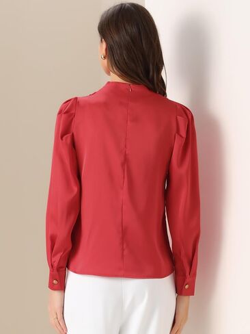 Allegra K Women's Satin Blouse Pleated Mock Neck Puff Sleeve Dressy Casual Top in Kuwait