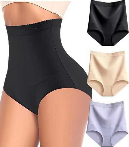 FINETOO Light Tummy Control Shaping Briefs High Waist Womens Underwear Lace Waist Core Smooth Ladies Panties S-3XL in Kuwait