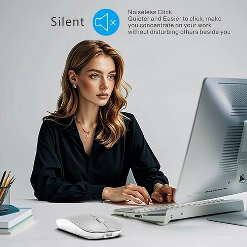 ماوس بلوتوث لاسلكي قابل لإعادة الشحن لأجهزة MacBook Pro/Air/iPad Air/iPad Pro/Laptop/Tablet/iPhone/PC، بلوتوث 5.2/3.0 و2.4 جيجا هرتز ماوس مزدوج الوضع، أسود in Kuwait