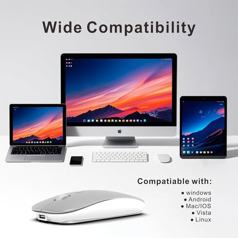 ماوس بلوتوث لاسلكي قابل لإعادة الشحن لأجهزة MacBook Pro/Air/iPad Air/iPad Pro/Laptop/Tablet/iPhone/PC، بلوتوث 5.2/3.0 و2.4 جيجا هرتز ماوس مزدوج الوضع، أسود in Kuwait