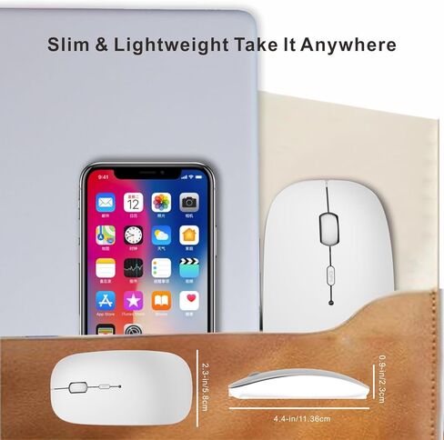 ماوس بلوتوث لاسلكي قابل لإعادة الشحن لأجهزة MacBook Pro/Air/iPad Air/iPad Pro/Laptop/Tablet/iPhone/PC، بلوتوث 5.2/3.0 و2.4 جيجا هرتز ماوس مزدوج الوضع، أسود in Kuwait