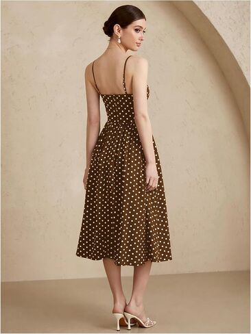 Women's Polka Dots Flared A Line Dress Spaghetti Strap Flowy Midi Vintage Party Dresses in Saudi Arabia