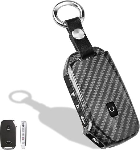 QBUC لغطاء Kia Key Fob، حافظة مفتاح Fob لكيا Ceed Cerato Forte NIRO Seltos Sorento Soul Sportage 2021، حامل حماية عن بعد بنمط ألياف الكربون K5 Telluride (أسود) in Kuwait
