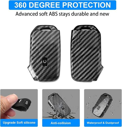 QBUC لغطاء Kia Key Fob، حافظة مفتاح Fob لكيا Ceed Cerato Forte NIRO Seltos Sorento Soul Sportage 2021، حامل حماية عن بعد بنمط ألياف الكربون K5 Telluride (أسود) in Kuwait