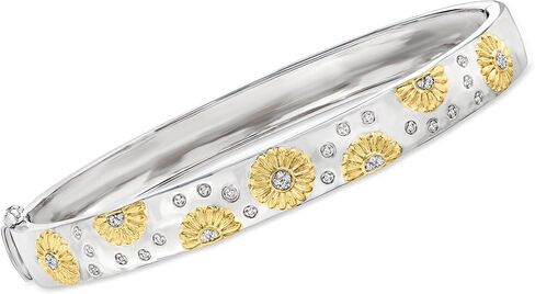 Ross-Simons Diamond Sunflower Bangle Bracelet in 2-Tone Sterling Silver in Saudi Arabia