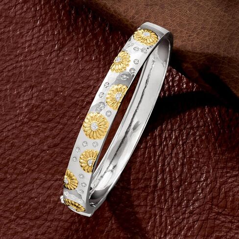 Ross-Simons Diamond Sunflower Bangle Bracelet in 2-Tone Sterling Silver in Saudi Arabia