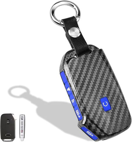 QBUC لغطاء Kia Key Fob، حافظة مفتاح Fob لكيا Ceed Cerato Forte NIRO Seltos Sorento Soul Sportage 2021، حامل حماية عن بعد بنمط ألياف الكربون K5 Telluride (أسود) in Kuwait
