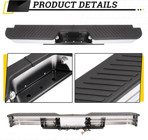 KUAFU Rear Bumper with Lights Compatible with 1967-1998 Chevy Chevrolet GMC C/K Dodge Fleetside Ram charger Ford Bronco F-Series Chrome Powder Coated Lights Included W/O License Plate Mounting in Saudi Arabia