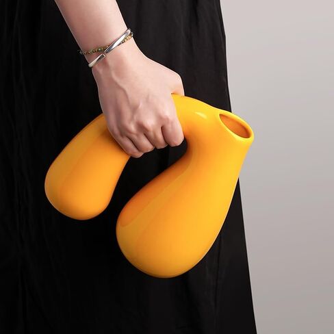Yellow Ceramic Vase – Glossy Modern Sculptural Décor, Arch Handle Artistic Design, Bright Accent for Living Room, Shelf, or Table (7.5 in, Holds Water) in Saudi Arabia
