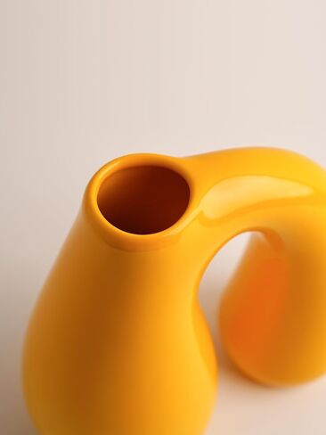 Yellow Ceramic Vase – Glossy Modern Sculptural Décor, Arch Handle Artistic Design, Bright Accent for Living Room, Shelf, or Table (7.5 in, Holds Water) in Saudi Arabia