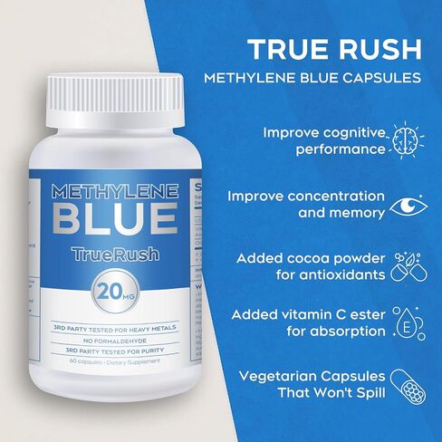 Methylene Blue USP-Grade Capsules, 20mg High-Purity, Vitamin C Ester + Organic Cacao, 60 Vegan Capsules – Cognitive Support & Cellular Health, Formaldehyde-Free, Stain-Free Formula in Saudi Arabia
