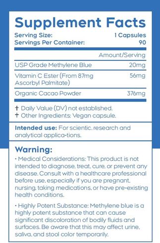 Methylene Blue USP-Grade Capsules, 20mg High-Purity, Vitamin C Ester + Organic Cacao, 60 Vegan Capsules – Cognitive Support & Cellular Health, Formaldehyde-Free, Stain-Free Formula in Saudi Arabia