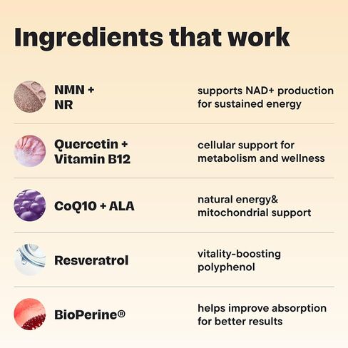 NAD+ Support Complex – NMN + NR Formula with Resveratrol, CoQ10, Quercetin & Black Pepper – Cellular Energy & Wellness – Vegan, Non-GMO, 60 Capsules in Saudi Arabia