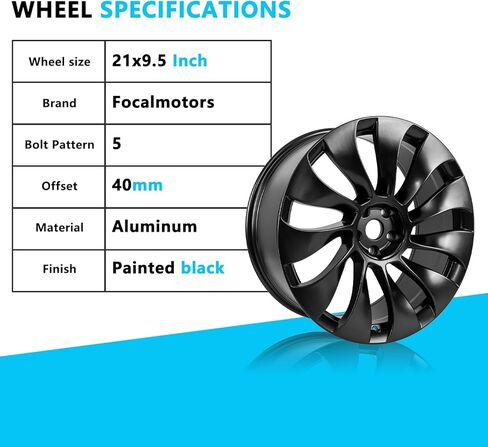 حافة عجلة جديدة مقاس 21 بوصة لطراز تسلا Y 2020-2024 مقاس 21 × 9.5 بوصة جنوط عجلة بديلة سوداء واحدة in Kuwait