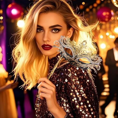 OIDEA Women's Masquerade Mask with Stick: Rhinestones Deecorations Mardi Gras Venetian Mask Carnival Party Costume Ball Mask in Kuwait