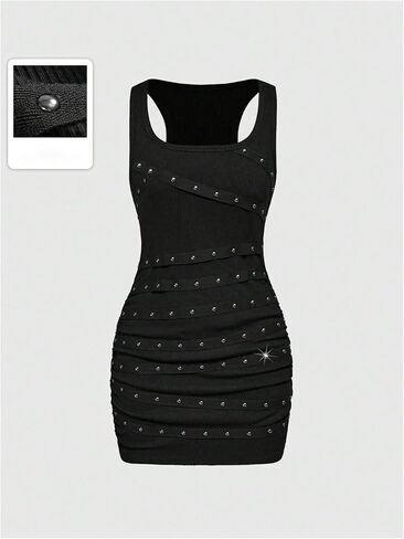 Women's 2025 Tank Mini Dress Grunge Punk Rivet Bodycon Dresses Party Club Sleeveless Mini Dresses in Saudi Arabia