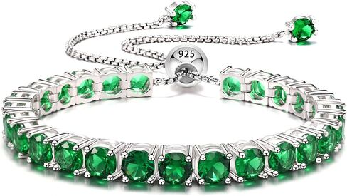 سوار تنس نسائي بأحجار جوهرة الميلاد قابل للتعديل (دائري 4 مم)، مطلي بالفضة الإسترلينية عيار 925 مع سلسلة من الذهب الأبيض in Kuwait