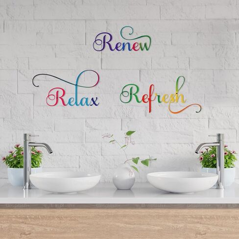 3 Pieces Letter Sign Black Metal Relax Refresh Renew Bathroom Wall Art Metal Black Sign Farmhouse Wall Decorations for Home Living Room Any Room Bathroom Sign in Kuwait