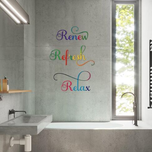 3 Pieces Letter Sign Black Metal Relax Refresh Renew Bathroom Wall Art Metal Black Sign Farmhouse Wall Decorations for Home Living Room Any Room Bathroom Sign in Kuwait
